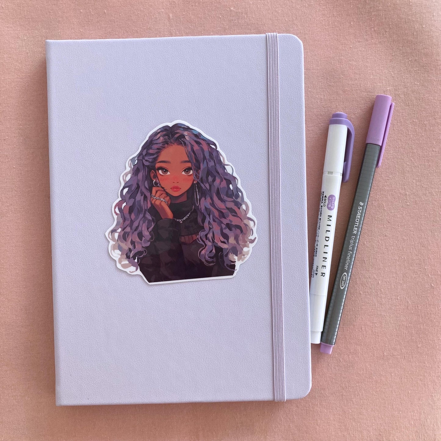 Kawaii Anime Girl Sticker - Purple Hair & Silver Jewelry Aesthetic