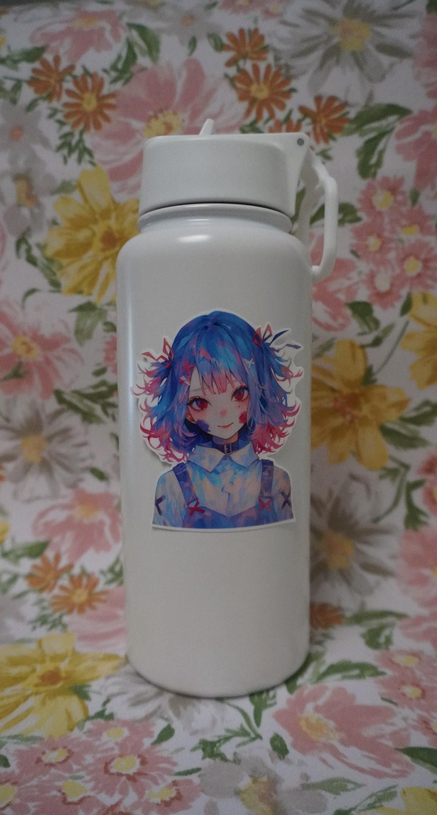 Blue & Pink Hair Kawaii Anime Sticker - Colorful Pastel Aesthetic with Bows