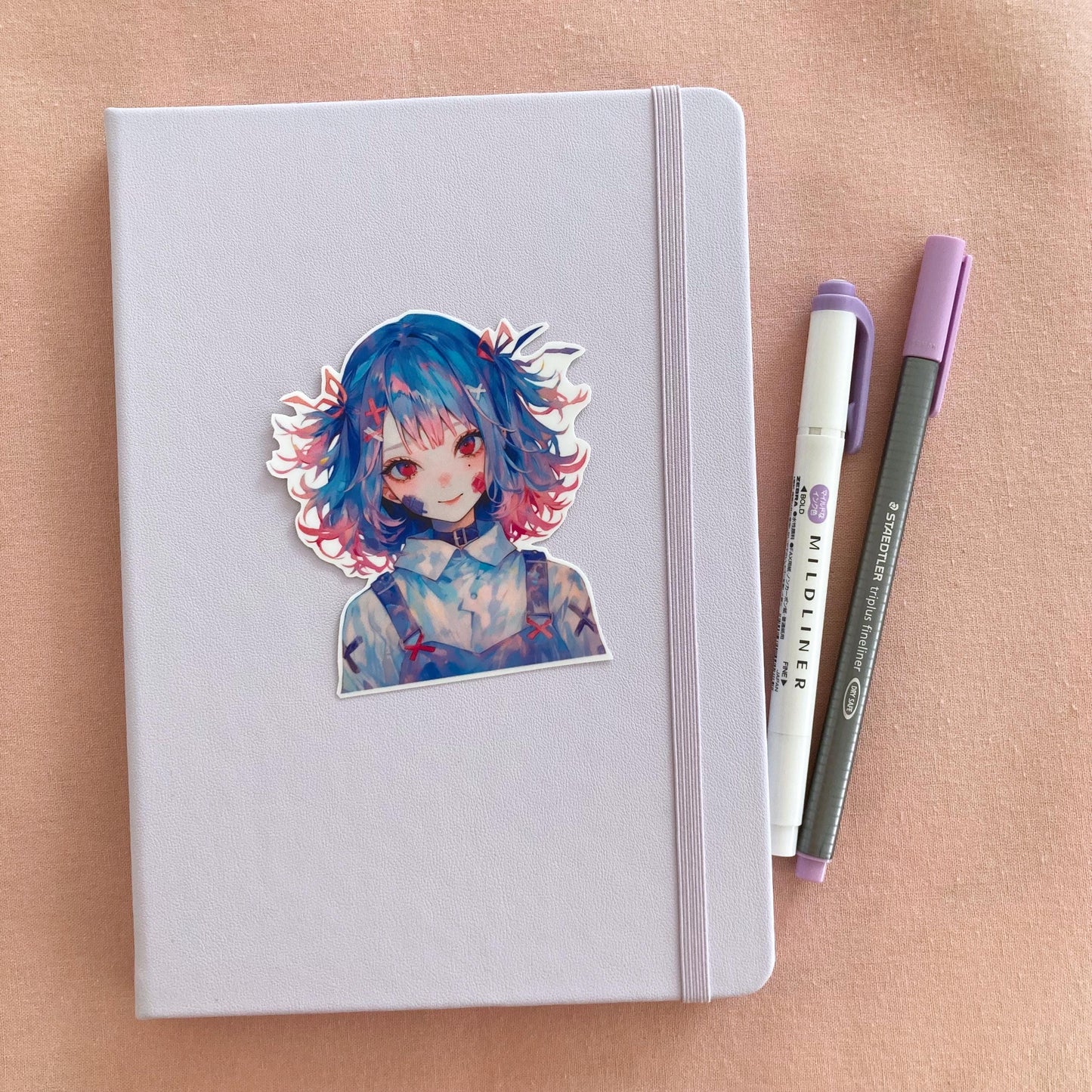 Blue & Pink Hair Kawaii Anime Sticker - Colorful Pastel Aesthetic with Bows