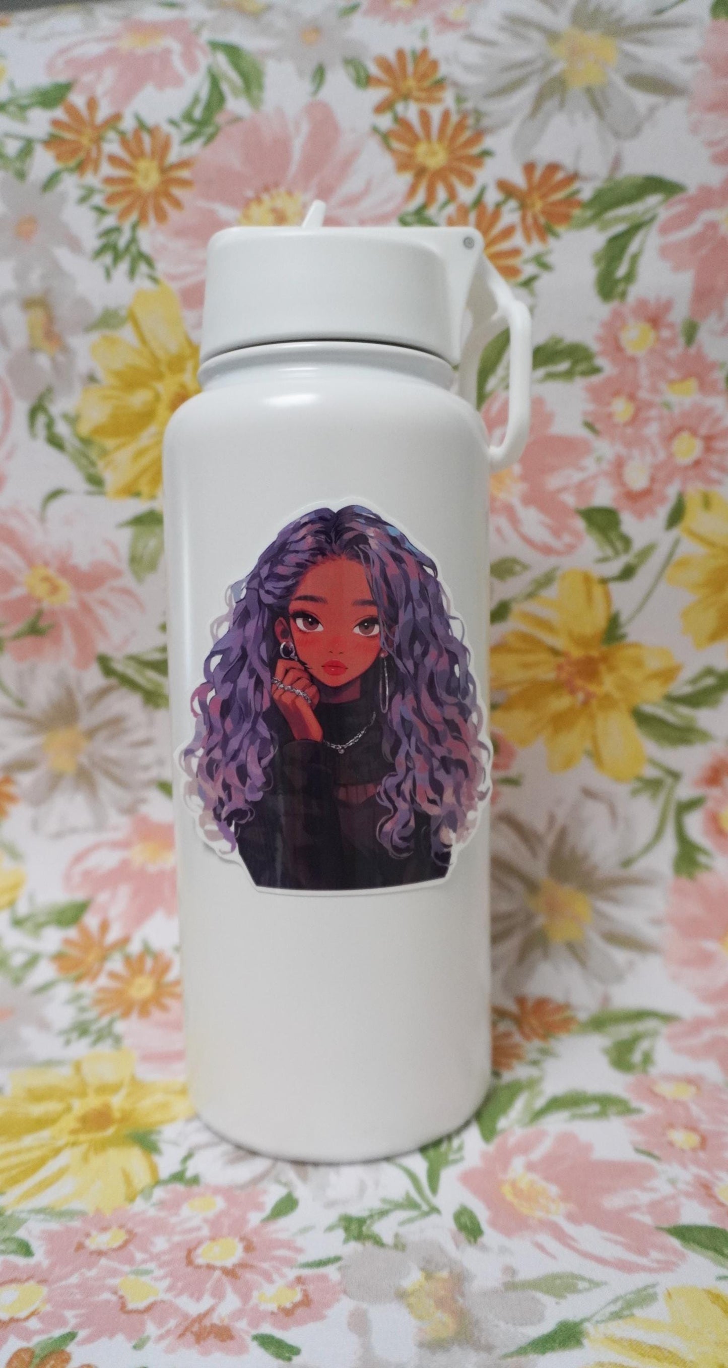 Kawaii Anime Girl Sticker - Purple Hair & Silver Jewelry Aesthetic