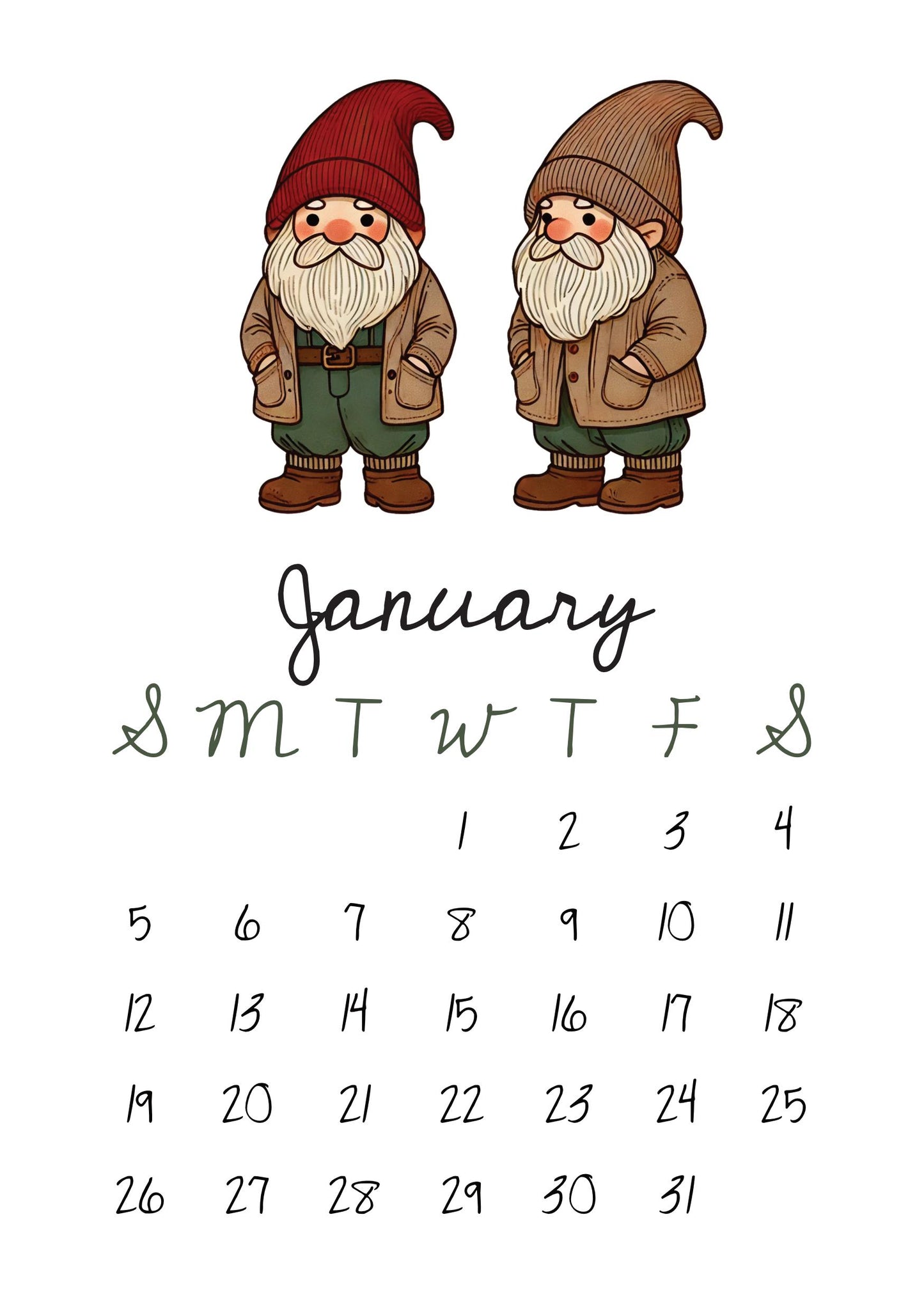 2025 Gardening-Themed Calendar Printable – A5 Monthly Design for Tracking Days – Digital Download, Sunday Start, No Holidays