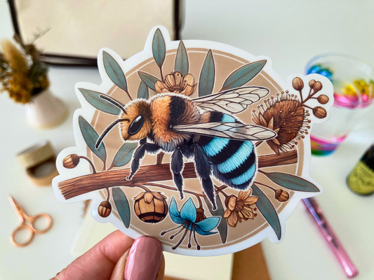 Blue Banded Bee Sticker, Bee Sticker, Native Australian Bee Sticker, Insect Sticker, Vinyl Sticker, Gardening Sticker, Australian Souvenir
