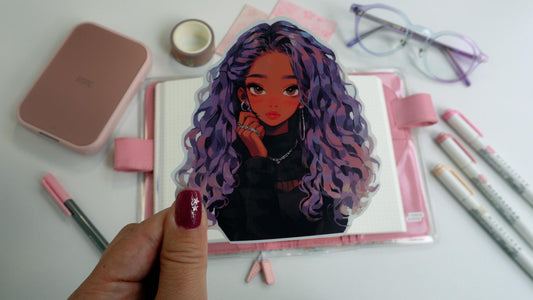 Kawaii Anime Girl Sticker - Purple Hair & Silver Jewelry Aesthetic