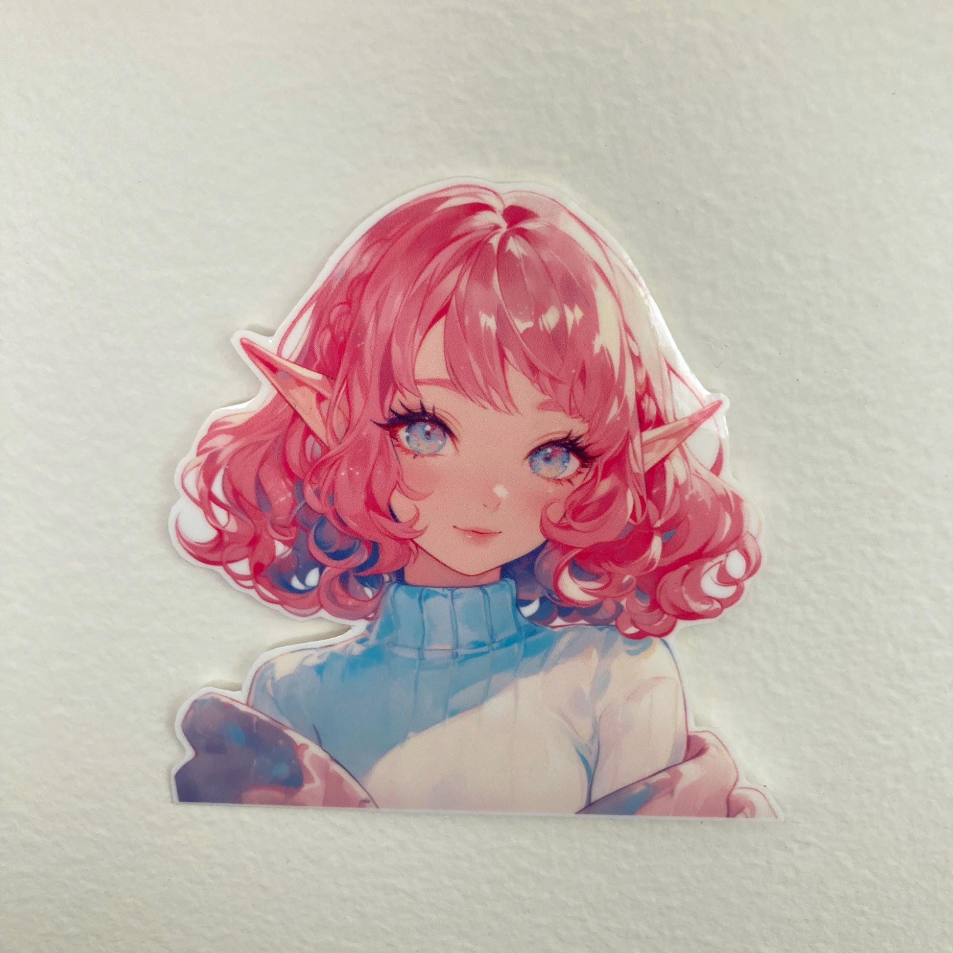 Adorably Cozy Pink-Haired Elf Sticker - Fantasy Art Sticker