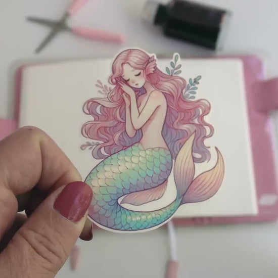 Sleeping Pastel Mermaid Sticker – Cute Ocean Fantasy Décor, Whimsical Marine Life Aesthetic for Laptops