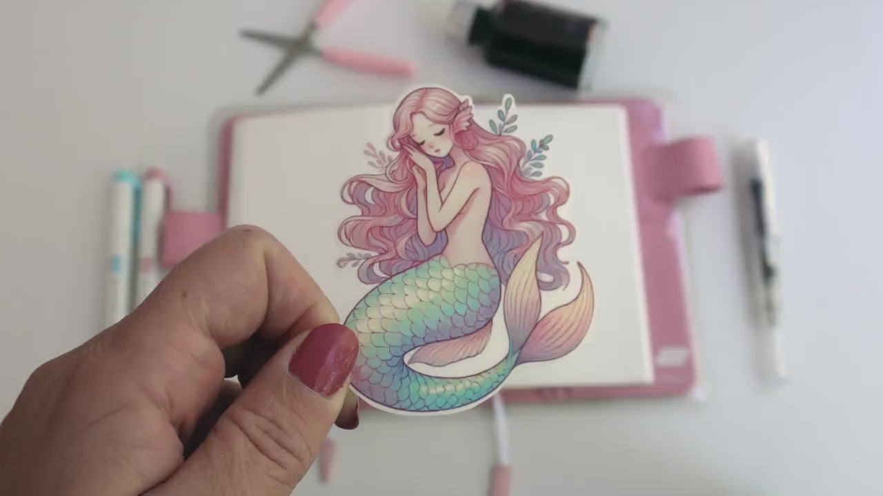 Sleeping Pastel Mermaid Sticker – Cute Ocean Fantasy Décor, Whimsical Marine Life Aesthetic for Laptops