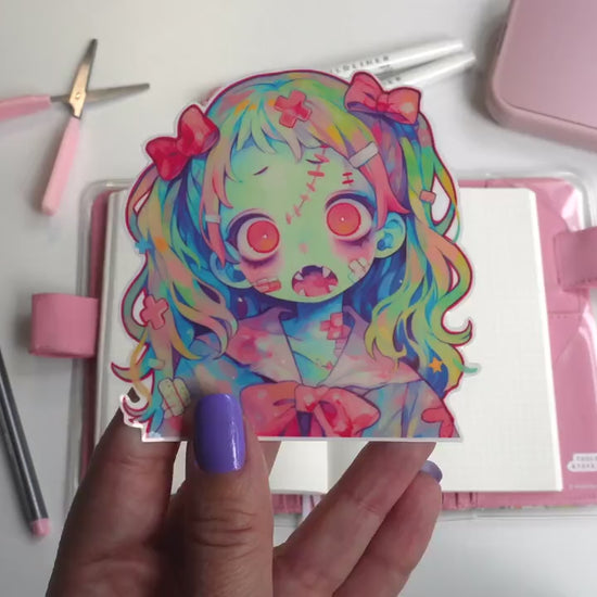 Adorable Zombie Kid Sticker - Kawaii Elementary School Undead - Pastel Goth Spooky Cute Vinyl Decal for Halloween Decor