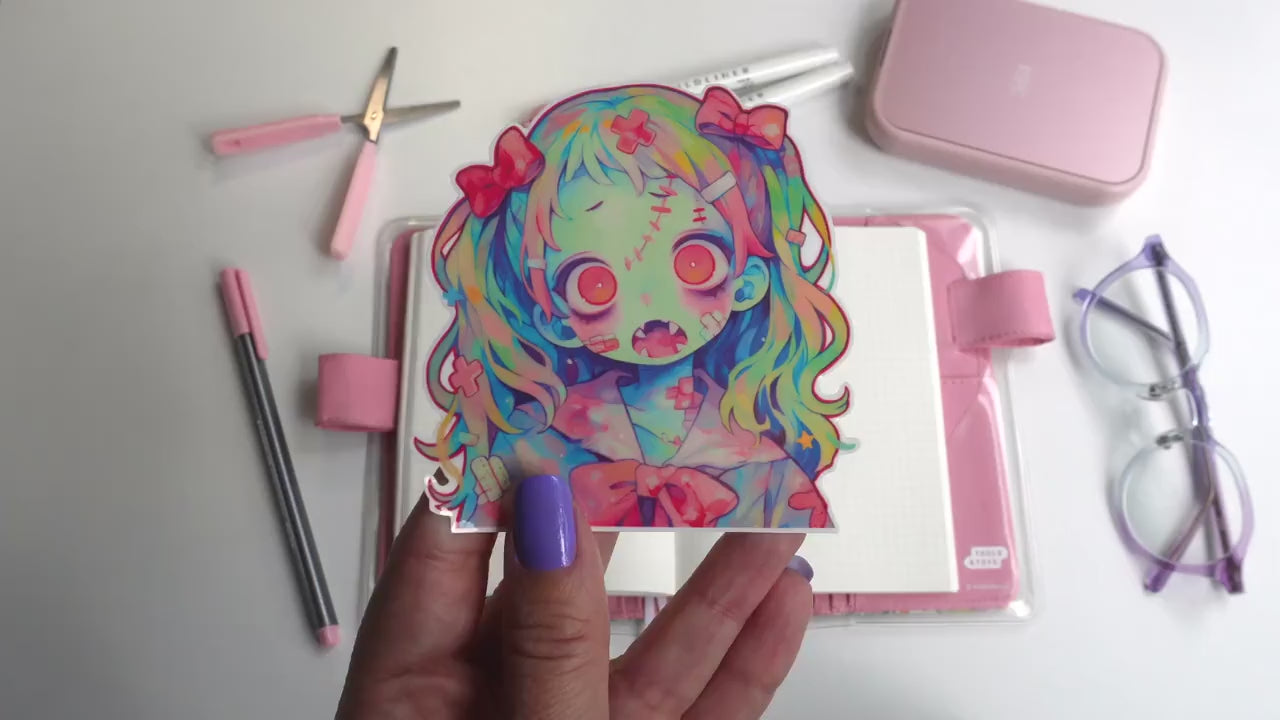 Adorable Zombie Kid Sticker - Kawaii Elementary School Undead - Pastel Goth Spooky Cute Vinyl Decal for Halloween Decor
