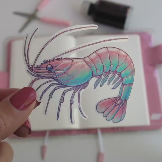 Pastel Cherry Shrimp Sticker – Cute Aquarium-Themed Décor, Colorful Marine Life for Laptops & Water Bottles