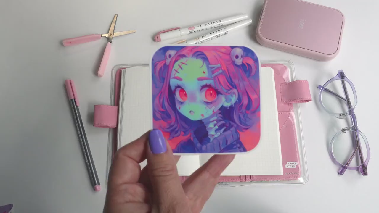 Zombie Girl Vinyl Sticker – Cute Creepy Pastel Goth Design | Spooky Decor for Journals, Laptops & More