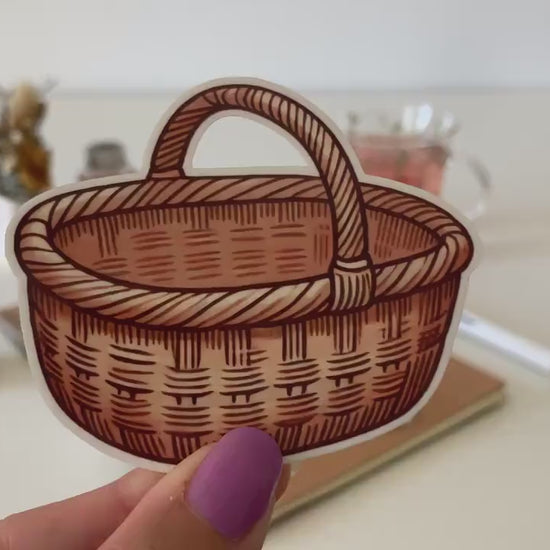 Rustic Garden Basket Sticker – Cottagecore Vinyl Decal for Journals, Bottles, and Laptops