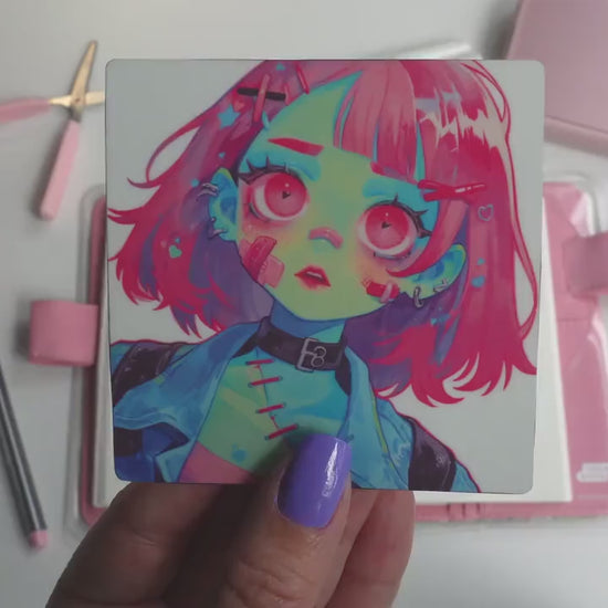 Undead Kawaii Sticker - Pastel Pink & Teal Zombie Cutie - Quirky Halloween Vinyl Sticker for Creepy Cute Lovers