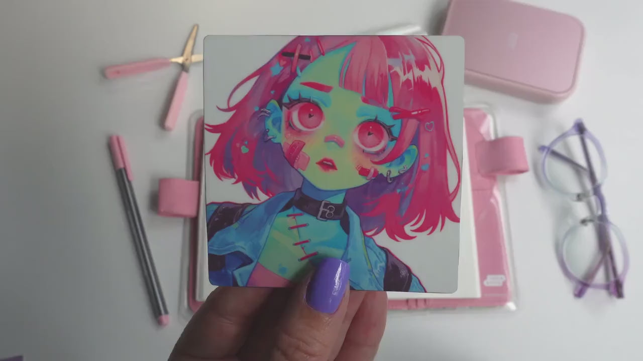 Undead Kawaii Sticker - Pastel Pink & Teal Zombie Cutie - Quirky Halloween Vinyl Sticker for Creepy Cute Lovers