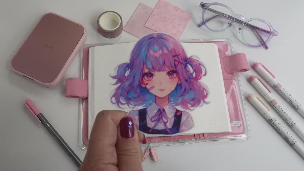 Purple & Pink Hair Kawaii Anime Sticker - Decora Pastel Star Aesthetic with Bows