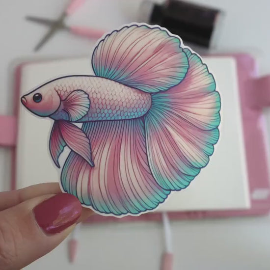 Pastel Pink Betta Fish Sticker – Flowing Fins Aquarium Décor, Cute Water-Themed Laptop Sticker Matte Finish
