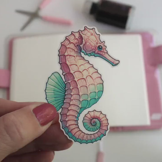 Pastel Seahorse Sticker – Cute Ocean-Themed Décor, Colorful Marine Life Sticker for Laptops & Water Bottles