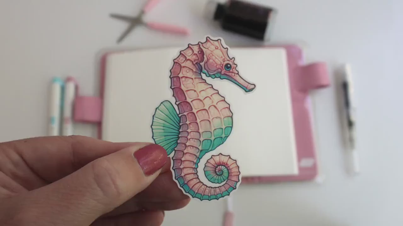 Pastel Seahorse Sticker – Cute Ocean-Themed Décor, Colorful Marine Life Sticker for Laptops & Water Bottles
