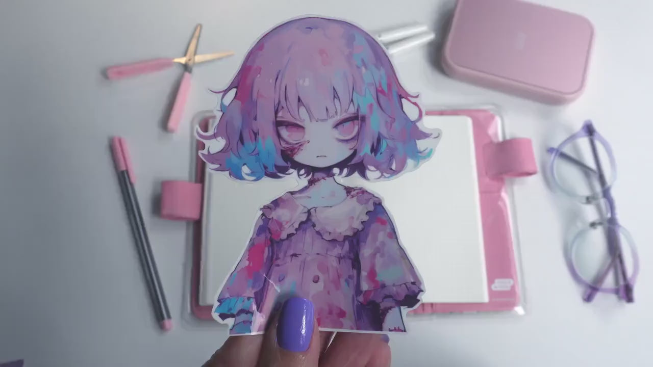 Creepy Cute Zombie Doll Sticker - Pastel Goth Undead Vinyl Decal - Halloween Spooky Season Kawaii Horror Aesthetic