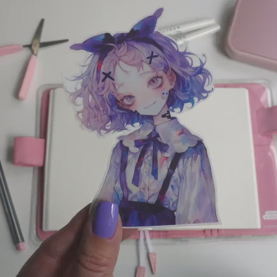Cute Vampire Girl Sticker – Gothic Pastel Spooky Aesthetic for Halloween Decor, Journals, and Laptops