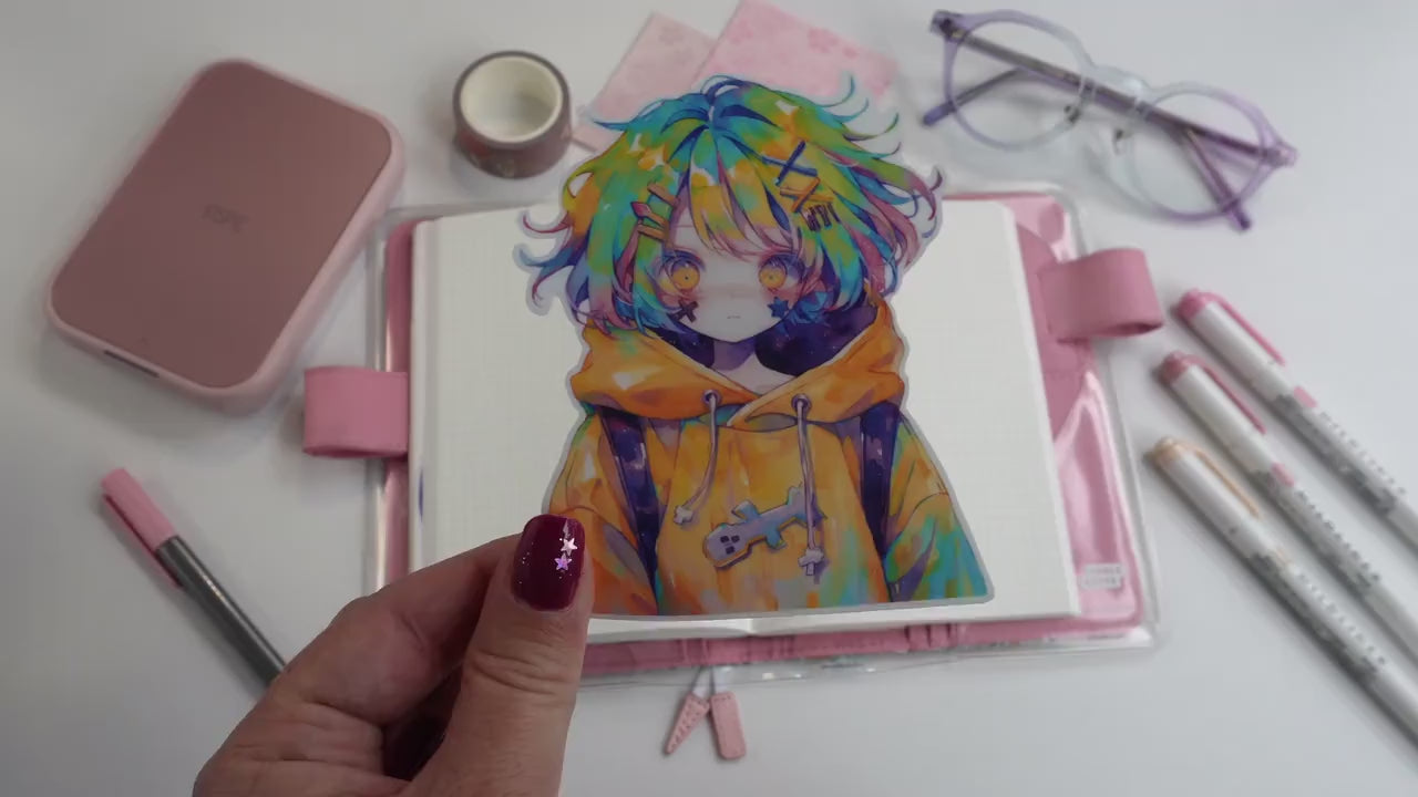 Neon Decora Aesthetic Anime Sticker - Colorful Goth with Yellow Hoodie