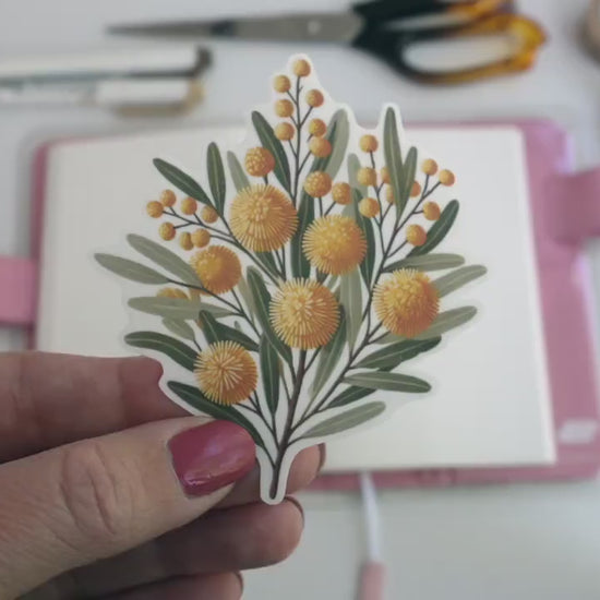 Golden Wattle Flower Sticker – Iconic Australian Native Flora, Bright Botanical Décor for Laptops & Journals