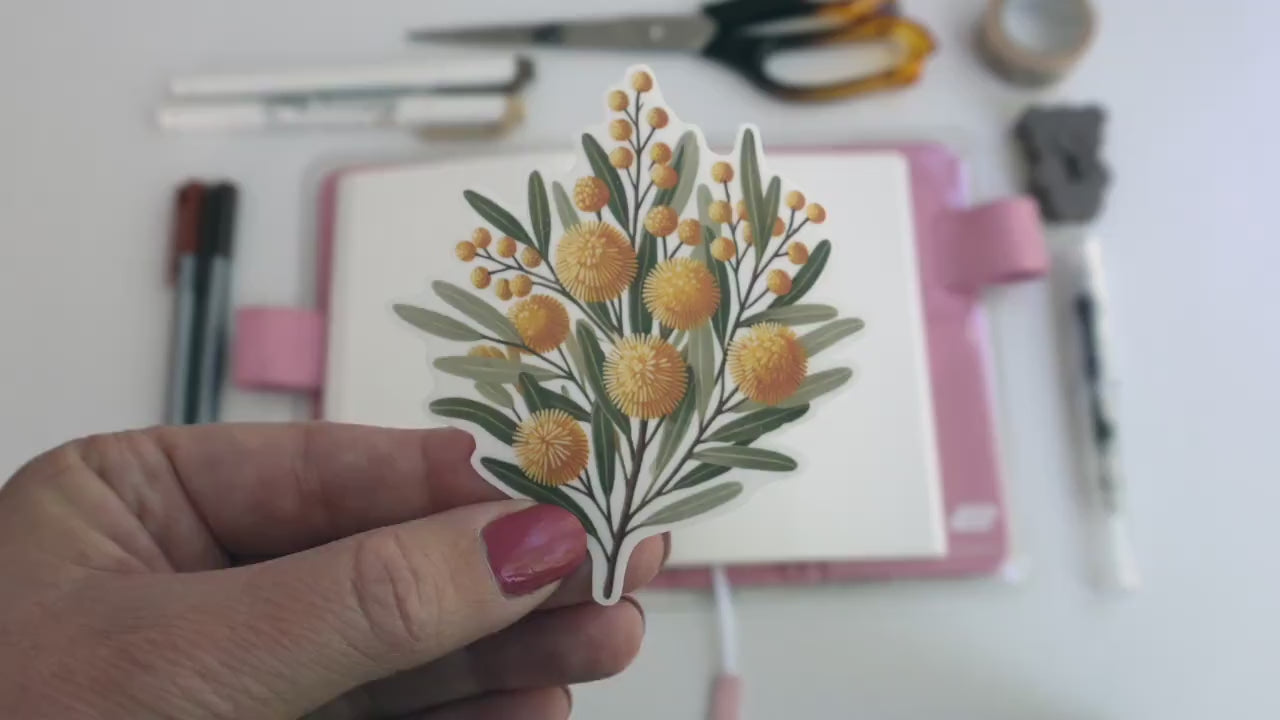 Golden Wattle Flower Sticker – Iconic Australian Native Flora, Bright Botanical Décor for Laptops & Journals