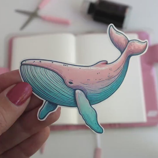Pastel Whale Sticker – Cute Ocean Giant, Colorful Marine Life Décor for Laptops & Water Bottles