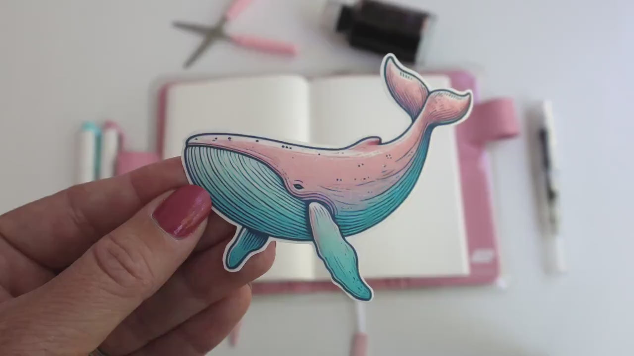 Pastel Whale Sticker – Cute Ocean Giant, Colorful Marine Life Décor for Laptops & Water Bottles