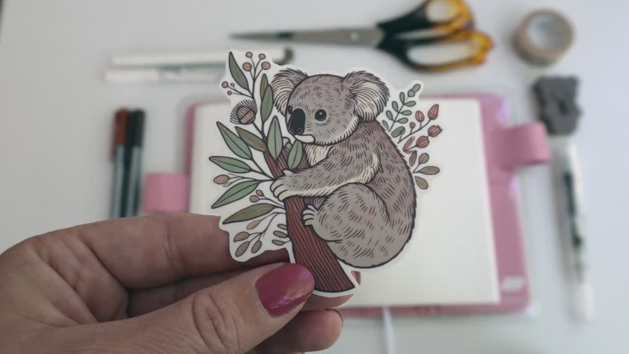 Koala Bear Sticker – Cute Australian Wildlife Décor, Cozy Eucalyptus Tree Sticker for Laptops & Water Bottles