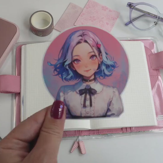 Full Moon Kawaii Aesthetic - Pastel Anime Girl Sticker