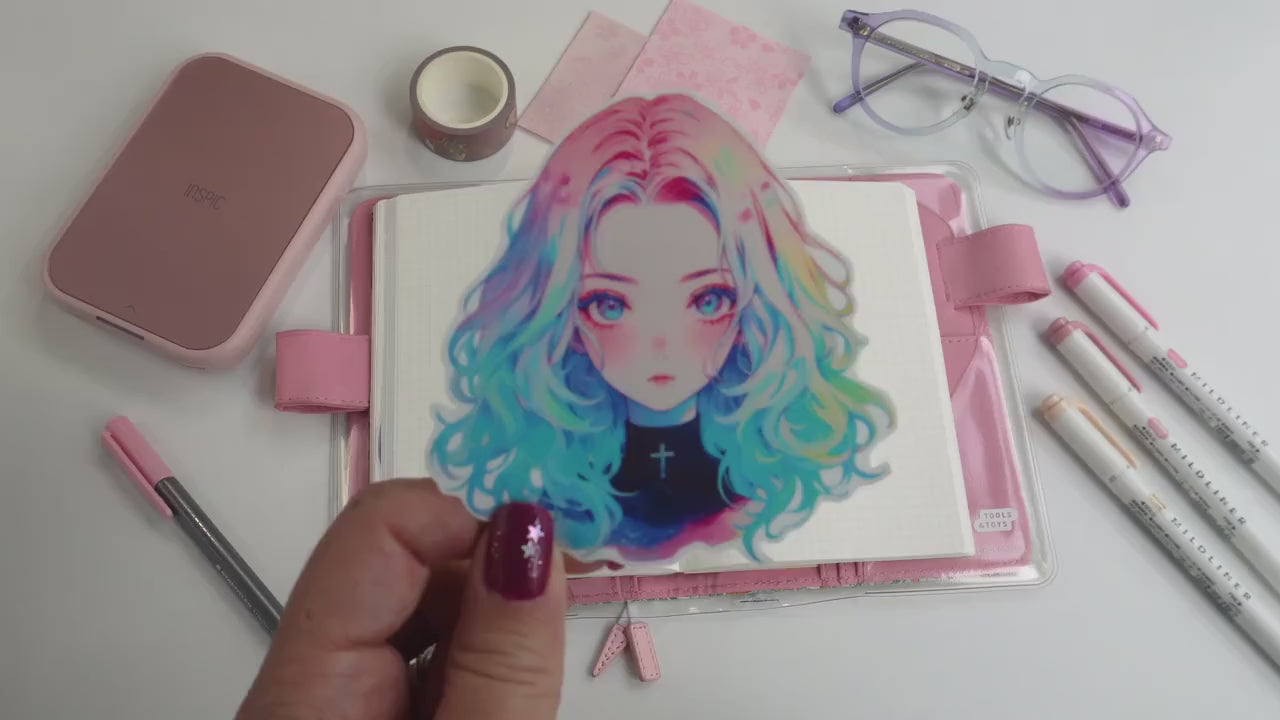 Rainbow Hair Anime Girl Sticker - Pastel Kawaii Gothic Art
