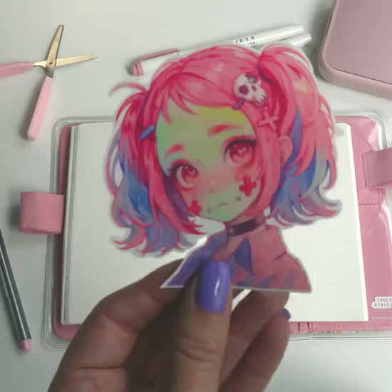 Kawaii Zombie Girl Sticker - Pastel Goth Halloween Sticker - Spooky Season Cute Creepy Vinyl Decal - Undead Horror Aesthetic
