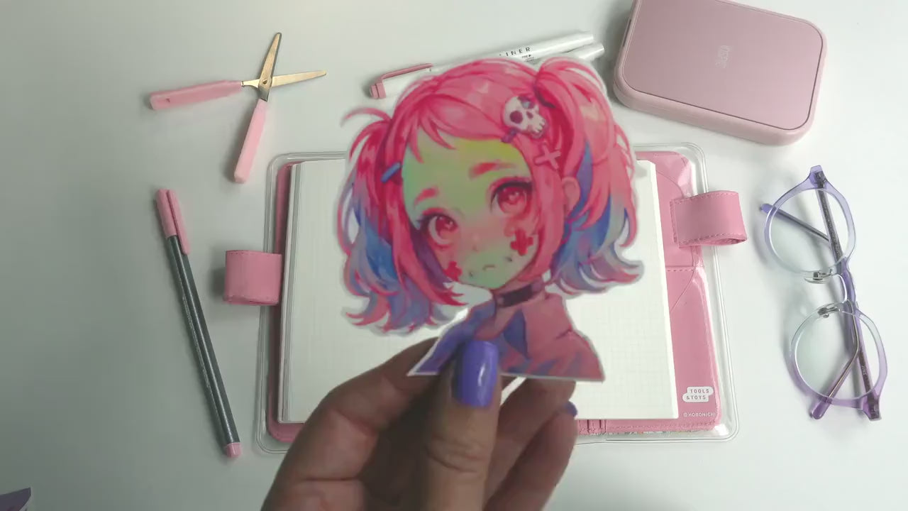 Kawaii Zombie Girl Sticker - Pastel Goth Halloween Sticker - Spooky Season Cute Creepy Vinyl Decal - Undead Horror Aesthetic