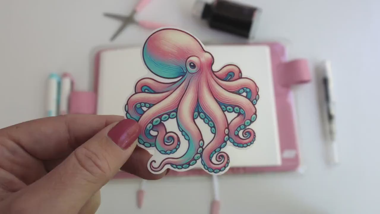 Pastel Octopus Sticker – Cute Tentacle Sea Creature, Colorful Ocean-Themed Décor for Laptops & Water Bottles