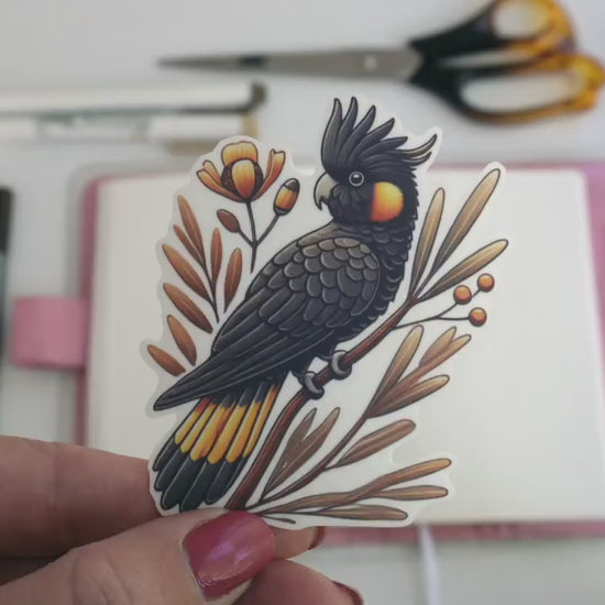Black Cockatoo Sticker – Majestic Australian Bird, Vibrant Native Fauna Décor for Laptops & Water Bottles