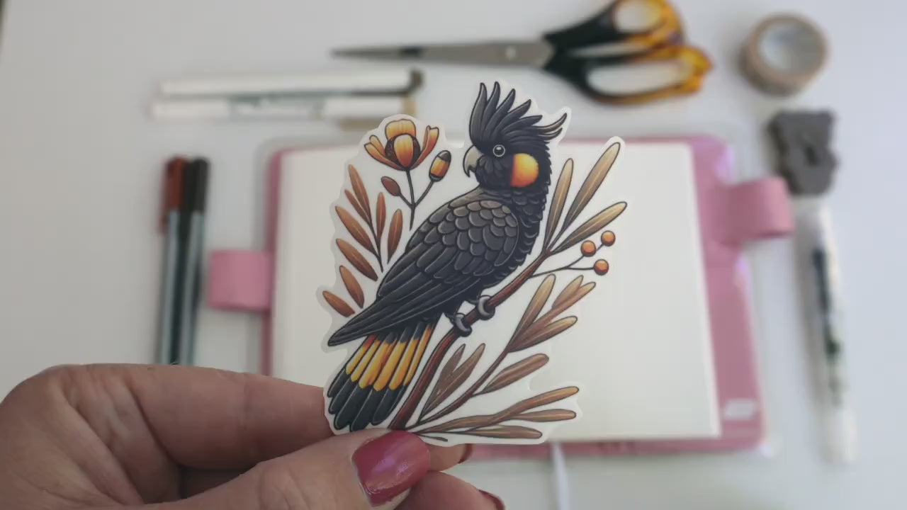 Black Cockatoo Sticker – Majestic Australian Bird, Vibrant Native Fauna Décor for Laptops & Water Bottles