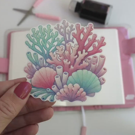 Colorful Coral Reef Sticker – Vibrant Aquarium Scene, Ocean-Themed Vinyl Decal for Laptops & Water Bottles