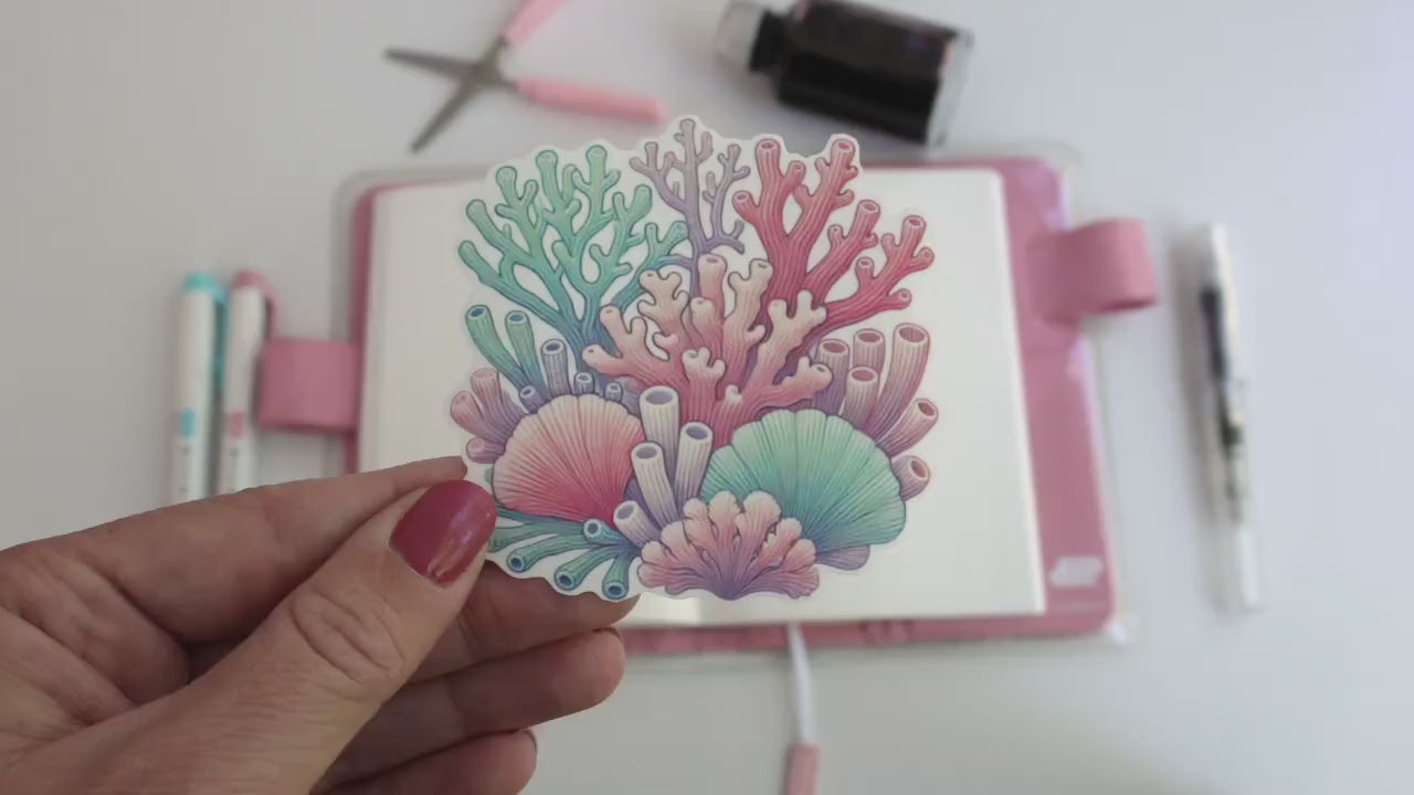 Colorful Coral Reef Sticker – Vibrant Aquarium Scene, Ocean-Themed Vinyl Decal for Laptops & Water Bottles