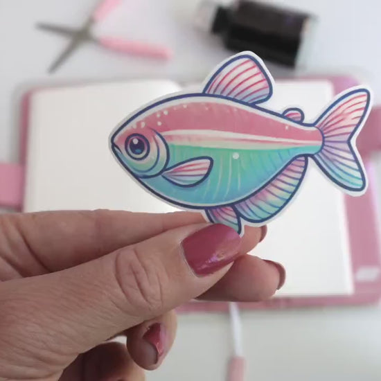 Neon Tetra Fish Sticker – Bright Pastel Aquarium Décor, Cute and Colorful Vinyl Sticker for Laptops & Water Bottles