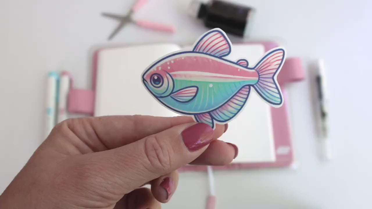 Neon Tetra Fish Sticker – Bright Pastel Aquarium Décor, Cute and Colorful Vinyl Sticker for Laptops & Water Bottles