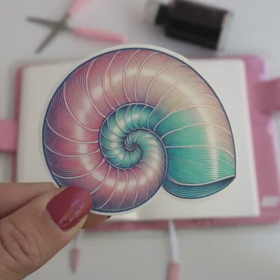 Pastel Nautilus Shell Sticker – Ocean-Inspired Spiral Design, Cute Coastal Décor for Laptops & Journals